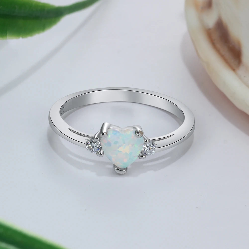 Sparkling Heart Ring with Opal & CZ Ring | Women's Opal Ring | Silver Opal Ring