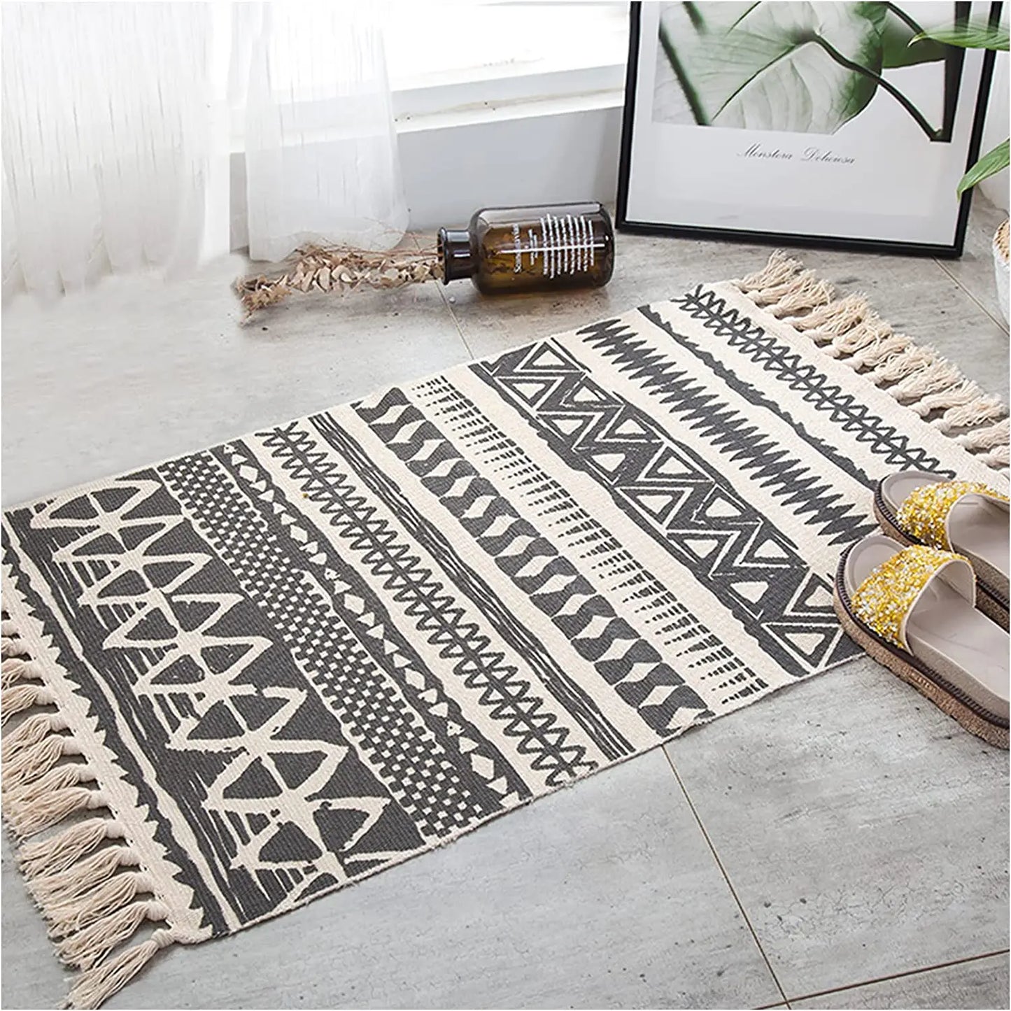 BOHO Rug - Natural Hand Woven Rug with Vintage Tassels Rug | Modern Farmhouse Rugs in various colors