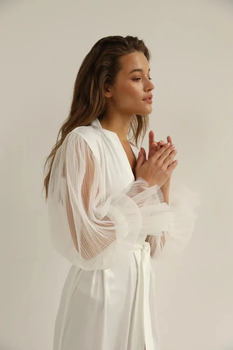 Sexy Satin Silk Long Sleeve White Robe  - The Ultimate Robe for Luxurious Comfort | Bride Robe