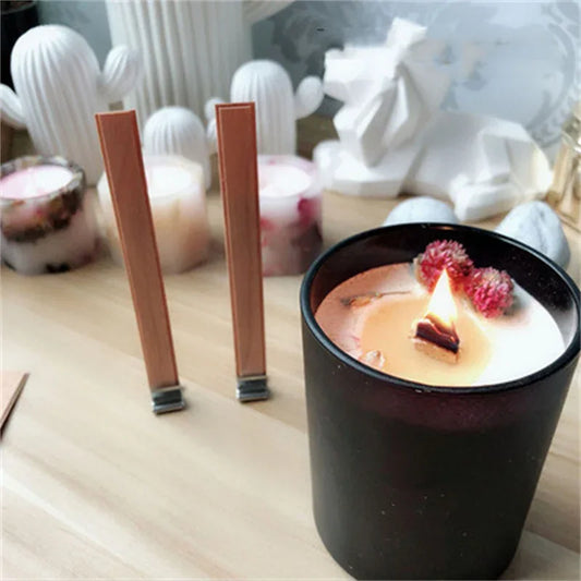 10Pcs/Bag Wooden Wick Candle with Sustainer Tab Candle Wick Core for DIY Candle Making | 8mm / 12.5mm /13mm