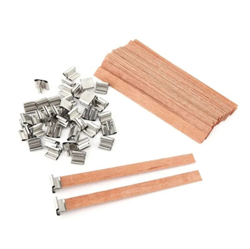 10Pcs/Bag Wooden Wick Candle with Sustainer Tab Candle Wick Core for DIY Candle Making | 8mm / 12.5mm /13mm