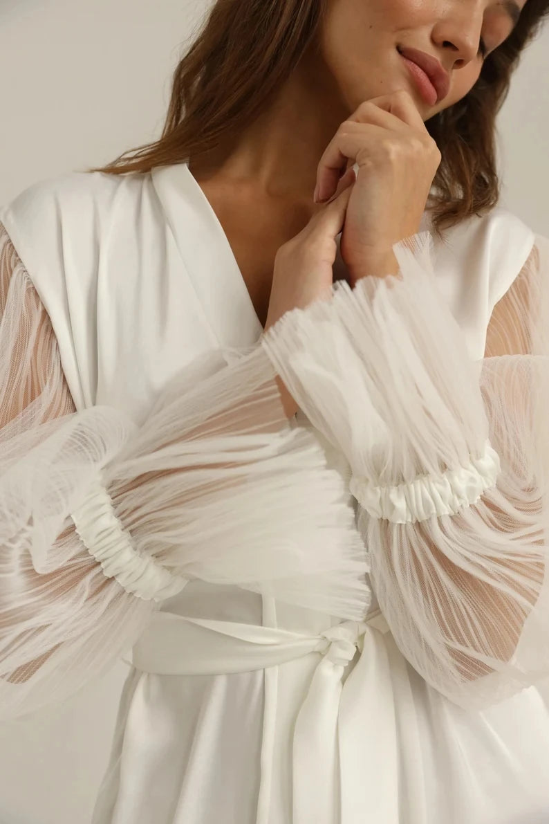 Sexy Satin Silk Long Sleeve White Robe  - The Ultimate Robe for Luxurious Comfort | Bride Robe