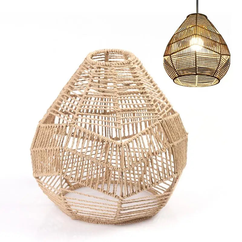 Boho Handwoven Rattan Wicker Lampshade for Pendant Lights