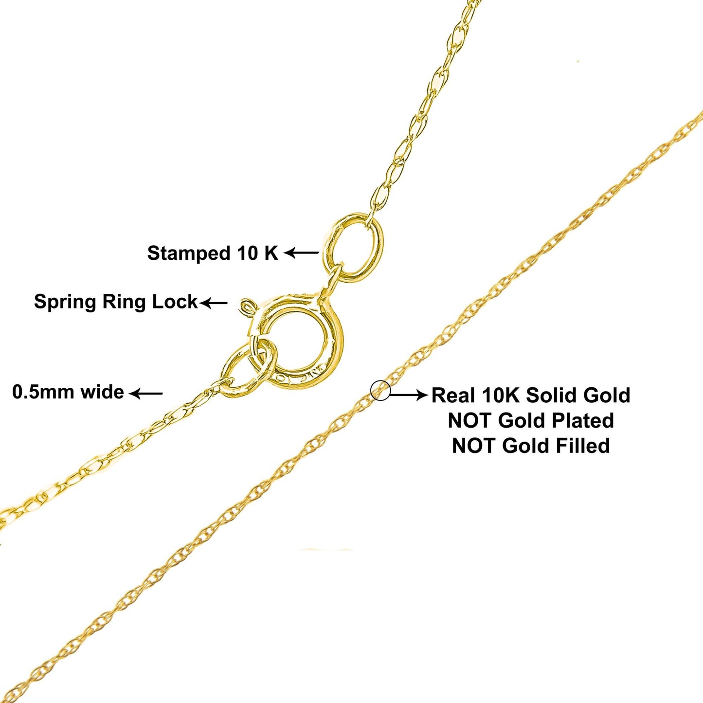 10K Genuine Gold Necklace various sizes | 10K White Gold Necklace, Yellow Gold Necklace, Rose Gold Necklace | Genuine Gold Chain Rope Necklace