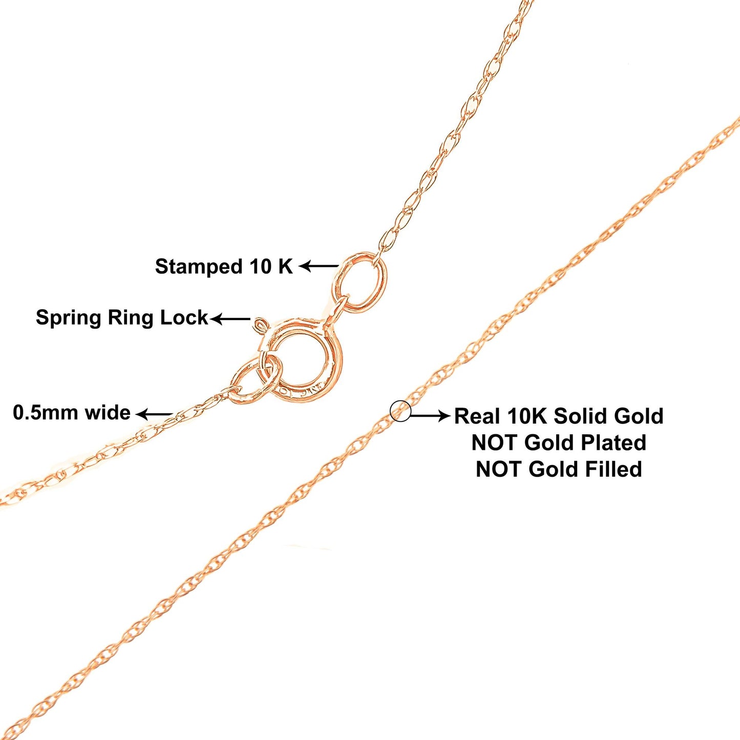 10K Genuine Gold Necklace various sizes | 10K White Gold Necklace, Yellow Gold Necklace, Rose Gold Necklace | Genuine Gold Chain Rope Necklace